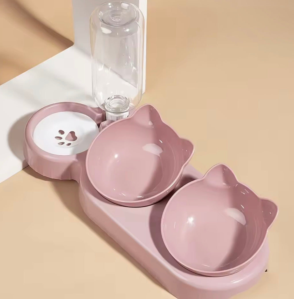 PurrTilt™ 3-in-1 Raised Cat & Dog Bowl Set with Gravity Water Feeder