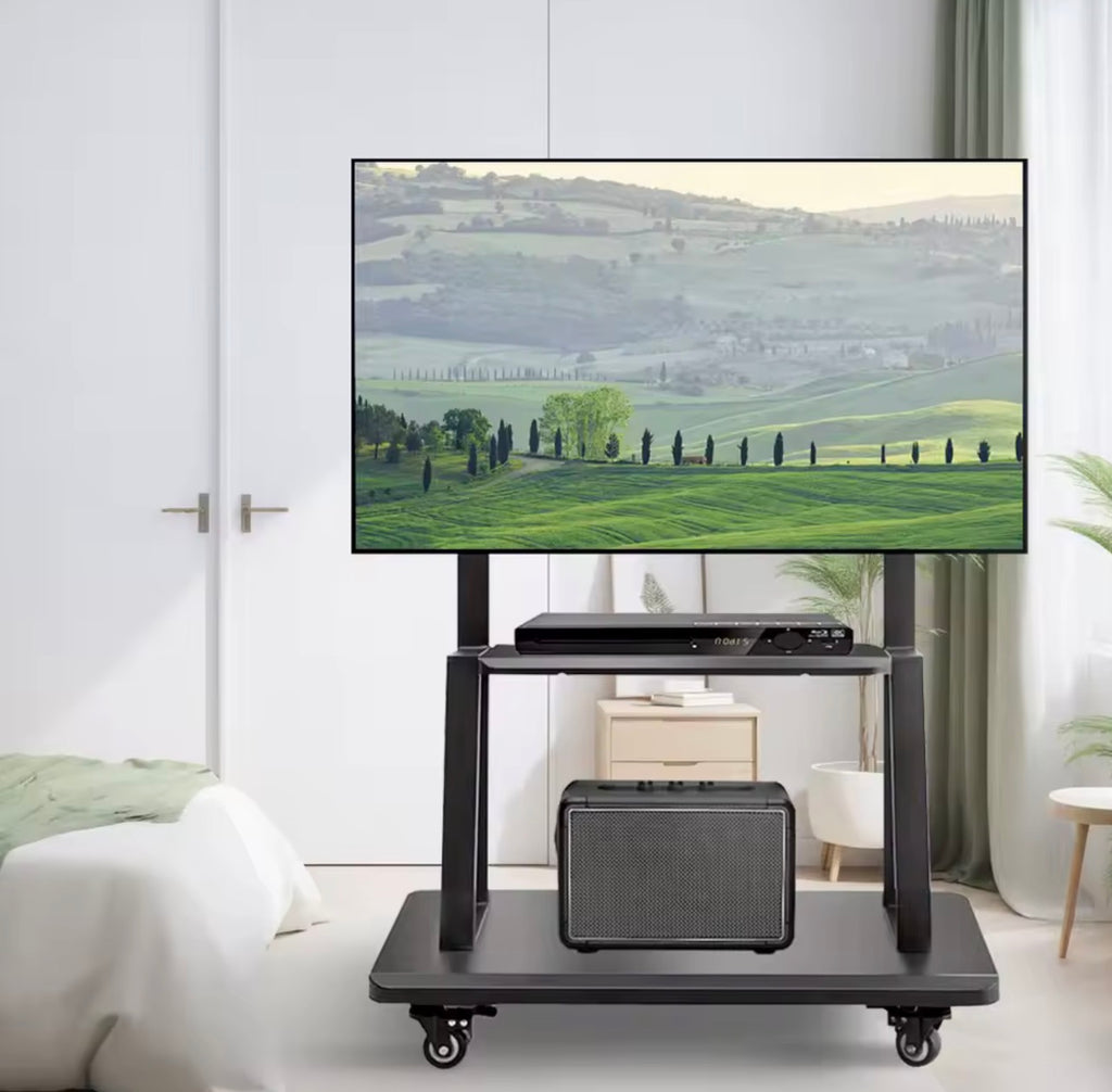 📺 Move It Anywhere — Heavy-Duty Rolling TV Stand (32–75”)
