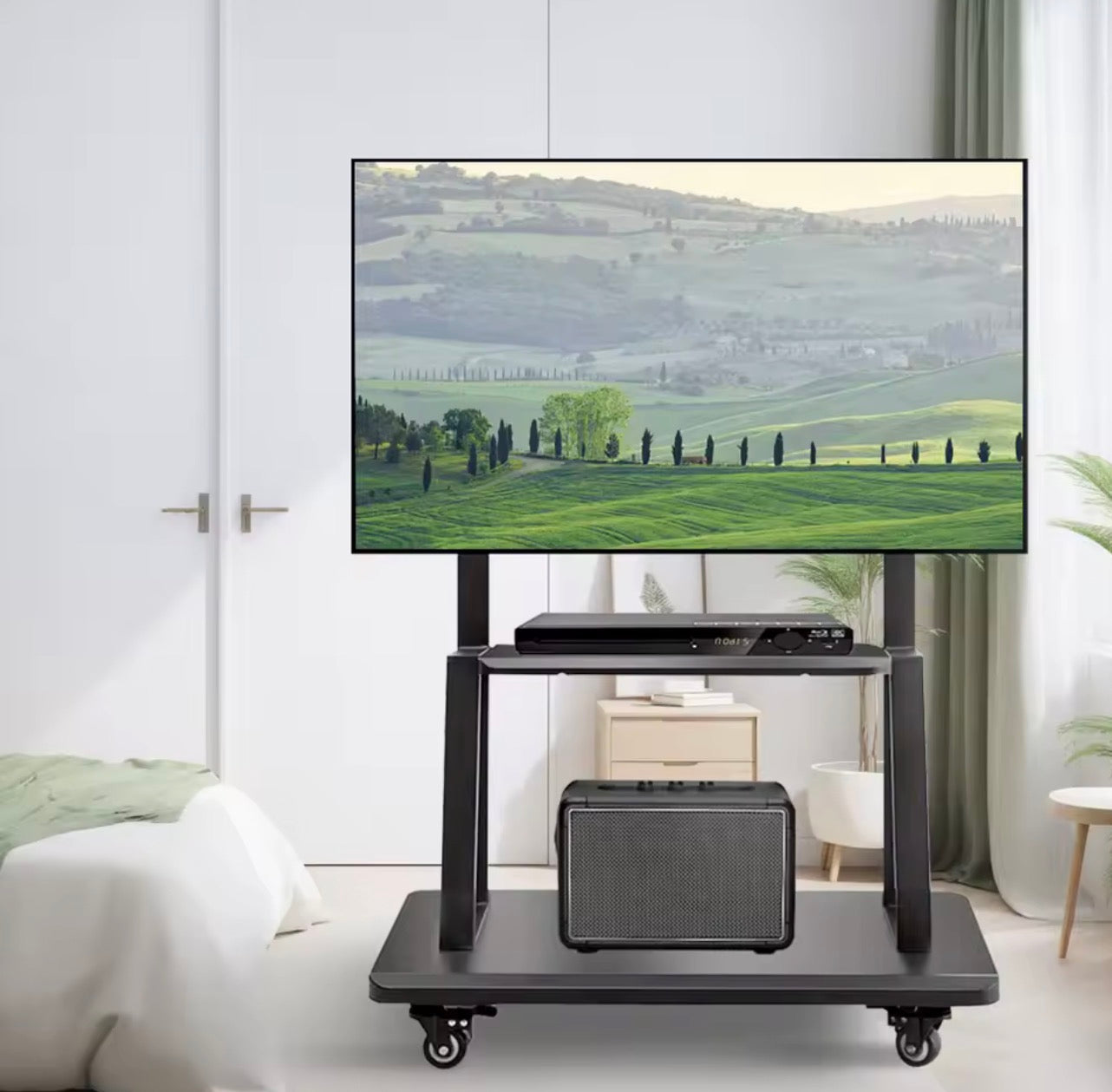 📺 Move It Anywhere — Heavy-Duty Rolling TV Stand (32–75”)