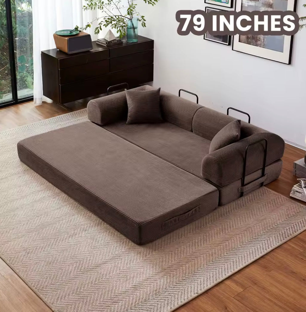 LuxeLounge™ 59” & 79” Convertible Floor Sofa Bed – Premium Foldable Futon with L-Armrests