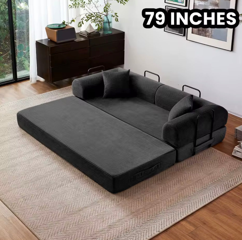 LuxeLounge™ 59” & 79” Convertible Floor Sofa Bed – Premium Foldable Futon with L-Armrests