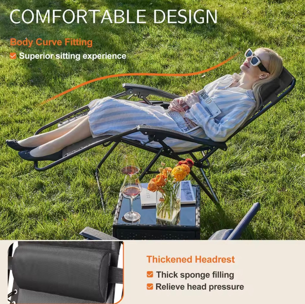 Zero Gravity Recliner Chairs (Set of 2) – Portable Folding Outdoor Lounge with Cup Holder