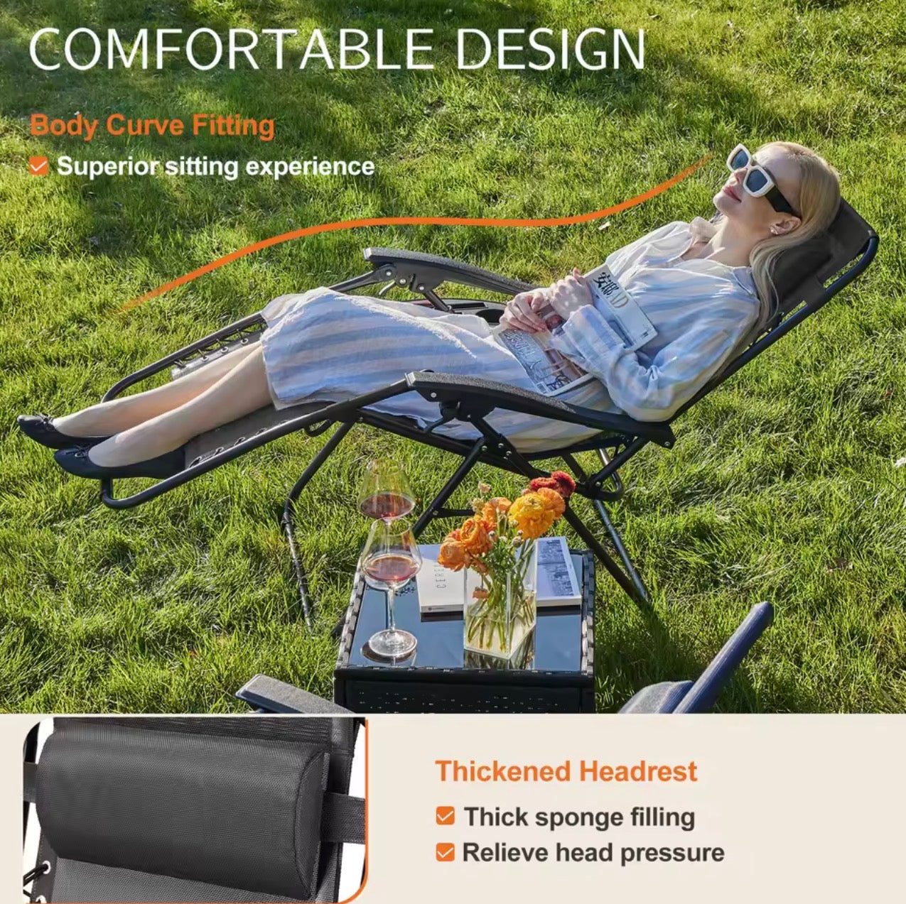 Zero Gravity Recliner Chairs (Set of 2) – Portable Folding Outdoor Lounge with Cup Holder