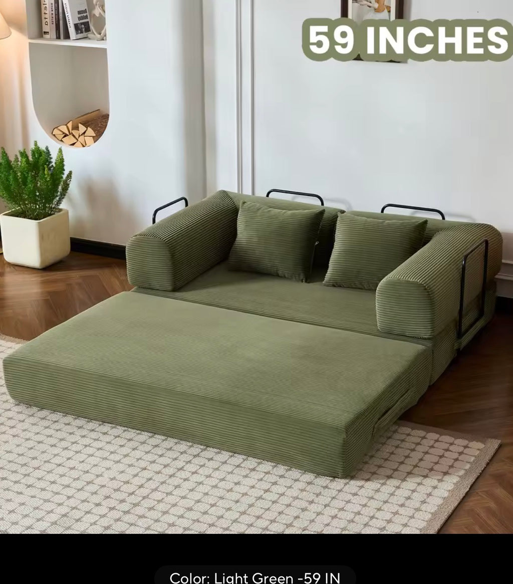 LuxeLounge™ 59” & 79” Convertible Floor Sofa Bed – Premium Foldable Futon with L-Armrests