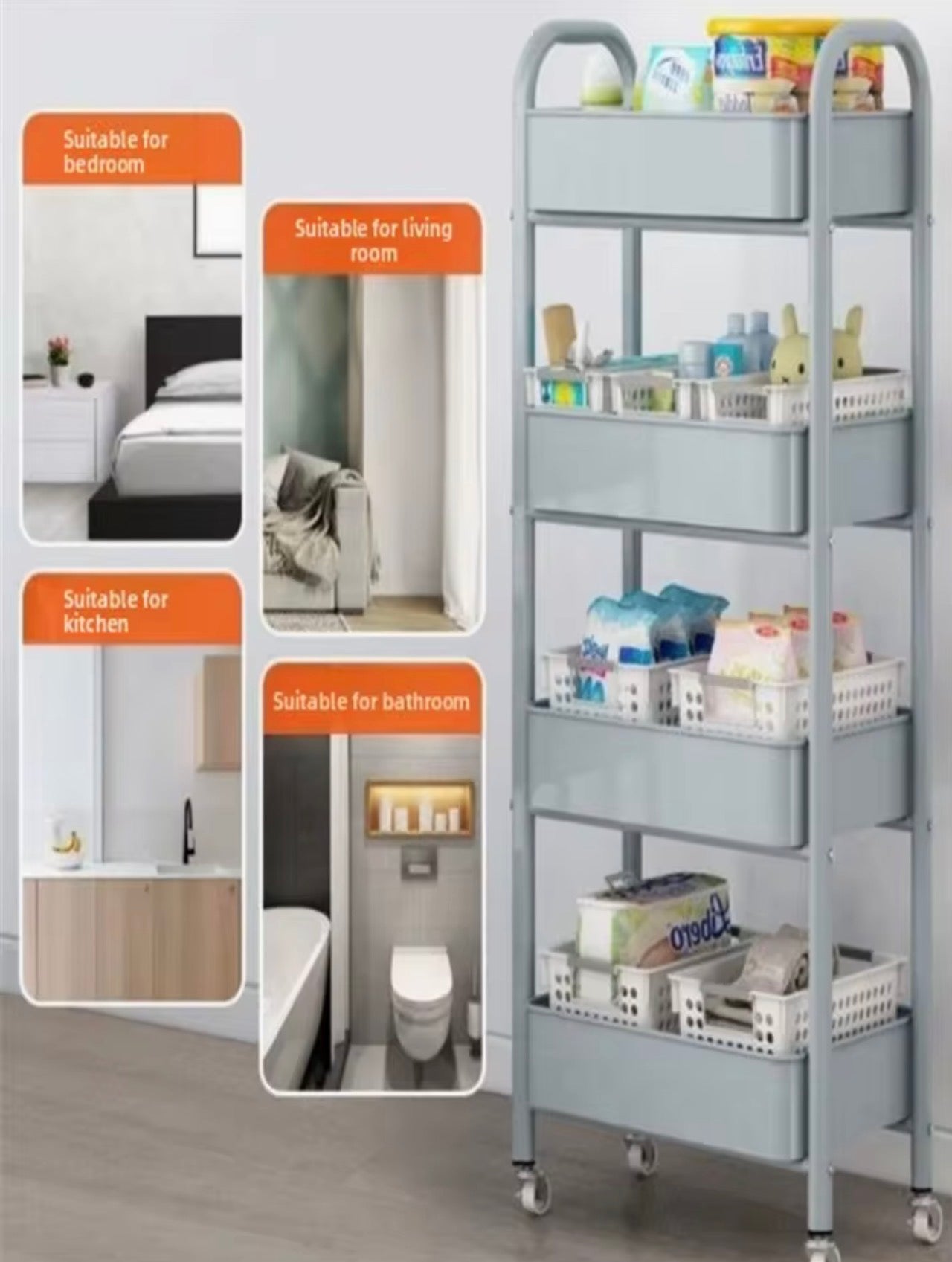 SpaceSaver™ Multi-Layer Rolling Storage Cart