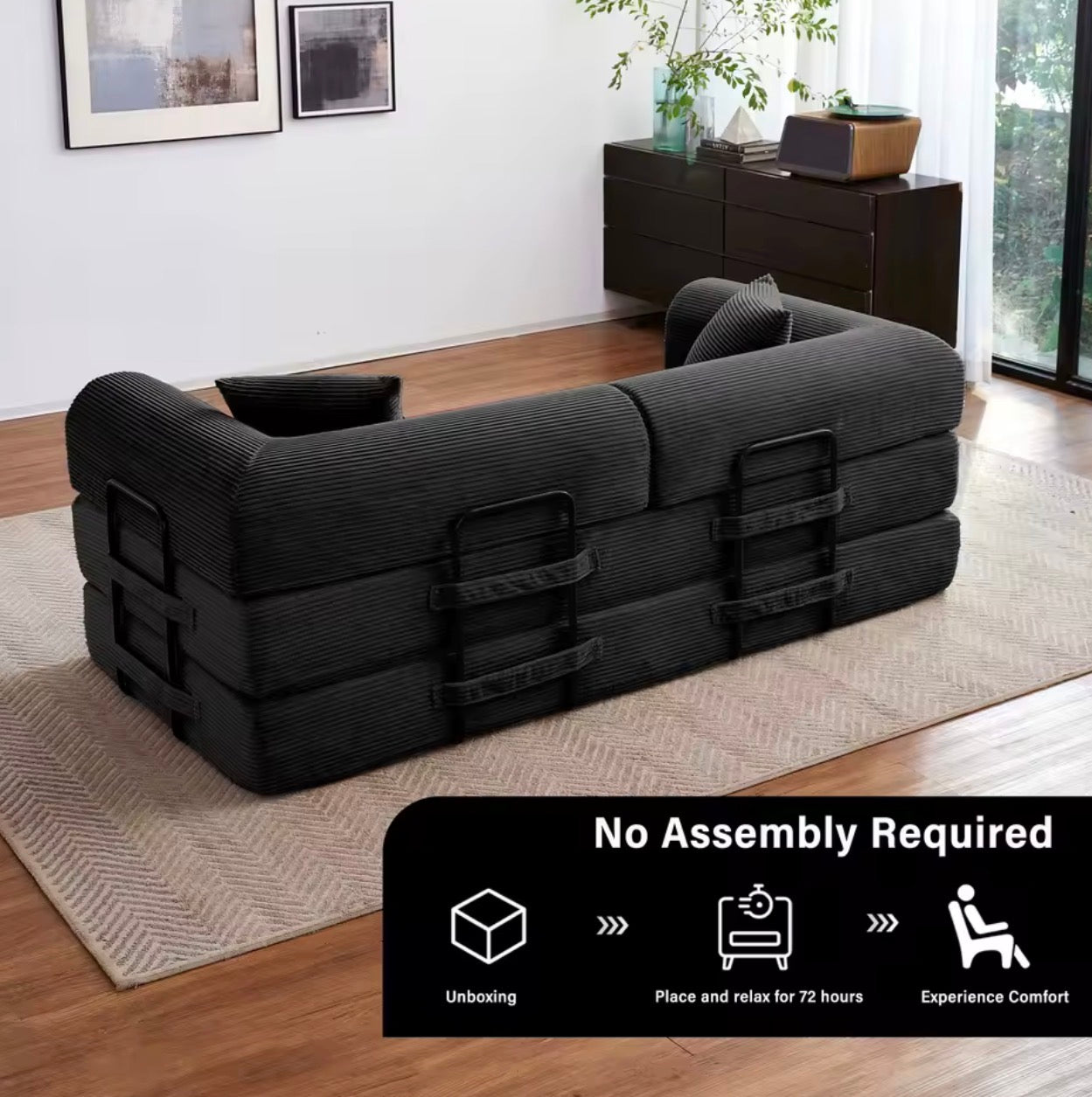 LuxeLounge™ 59” & 79” Convertible Floor Sofa Bed – Premium Foldable Futon with L-Armrests