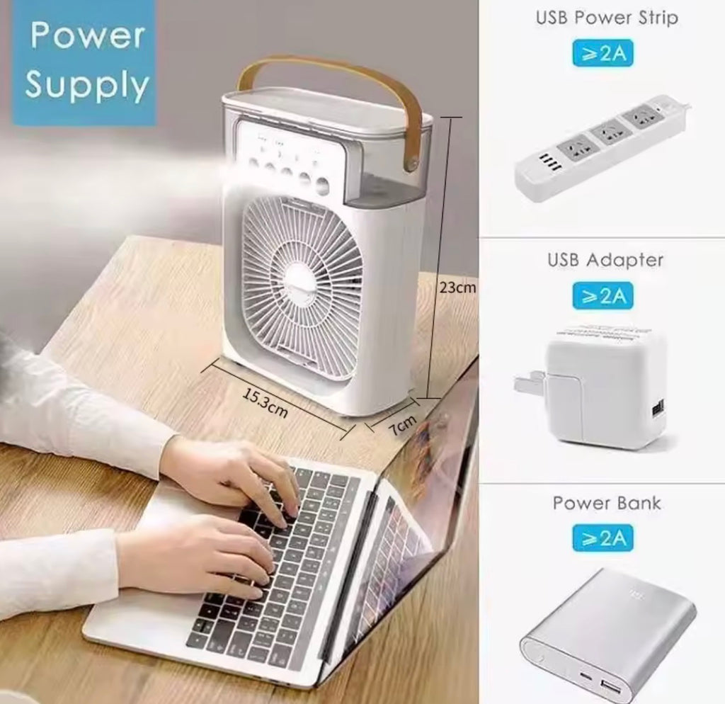 BreezeMax™ 3-in-1 Mini Air Cooler, LED Night Light & Portable Humidifier Fan