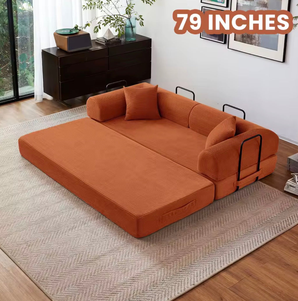 LuxeLounge™ 59” & 79” Convertible Floor Sofa Bed – Premium Foldable Futon with L-Armrests