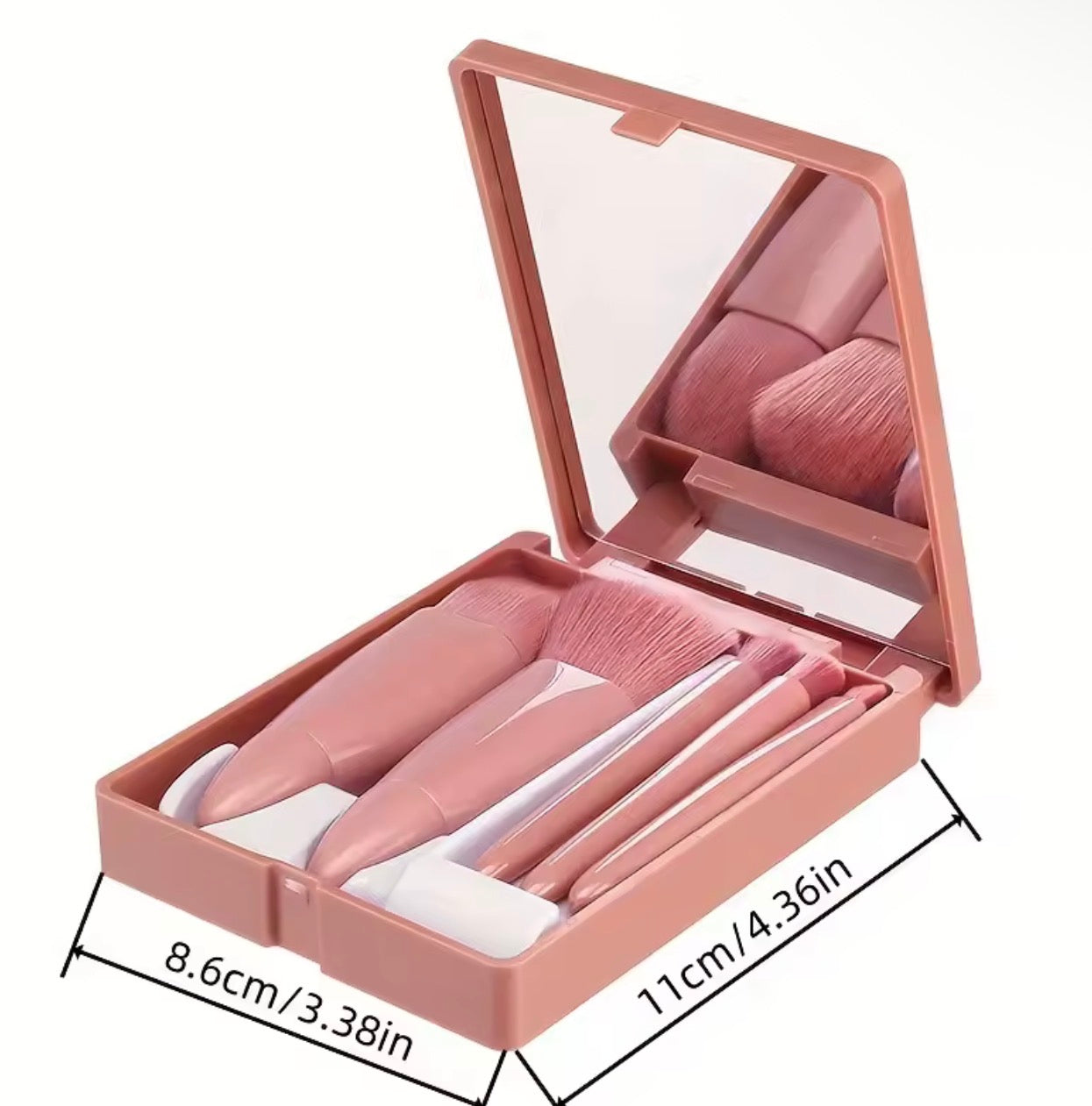 GlamOn-Go™ 5-Piece Mini Makeup Brush Set with Mirror – Foldable Travel Kit