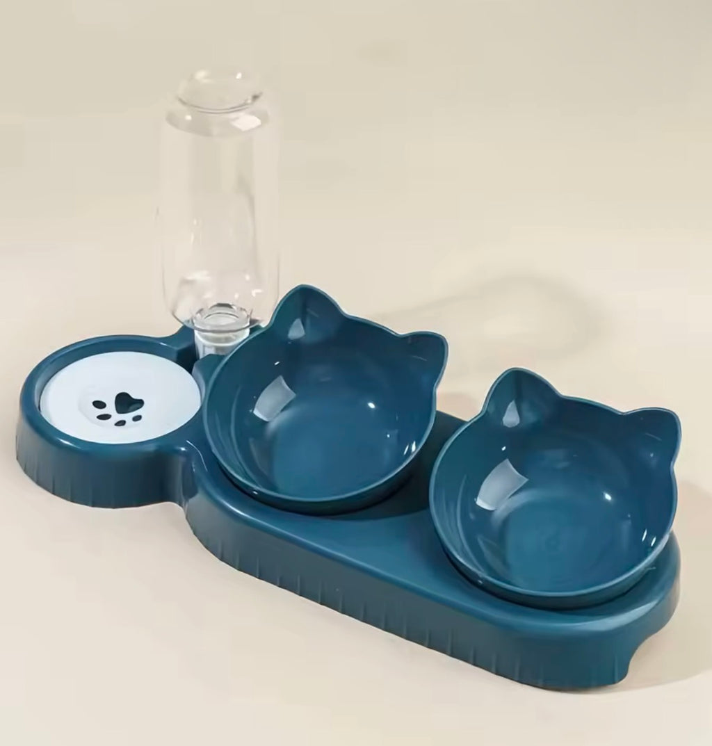 PurrTilt™ 3-in-1 Raised Cat & Dog Bowl Set with Gravity Water Feeder