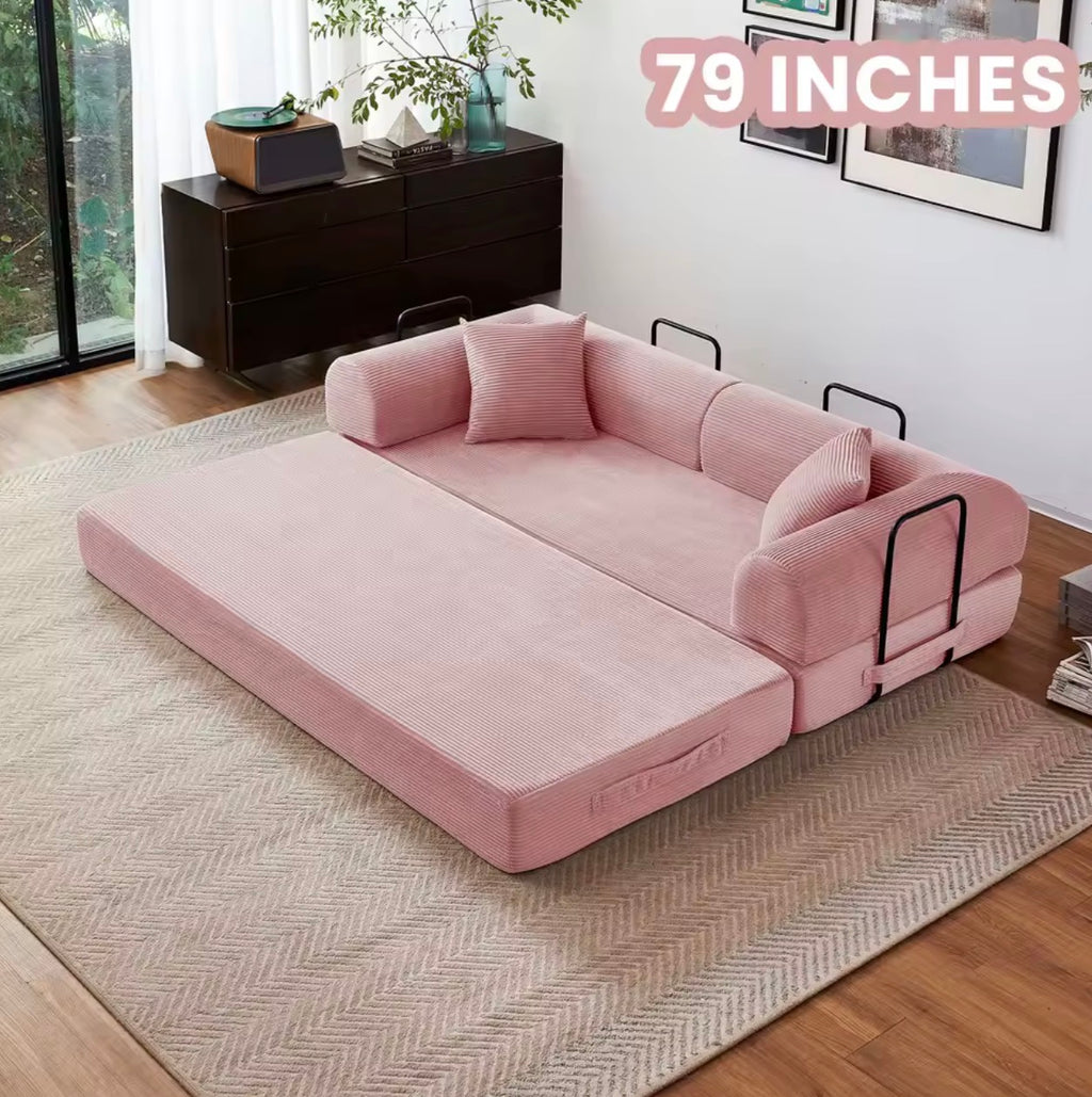 LuxeLounge™ 59” & 79” Convertible Floor Sofa Bed – Premium Foldable Futon with L-Armrests