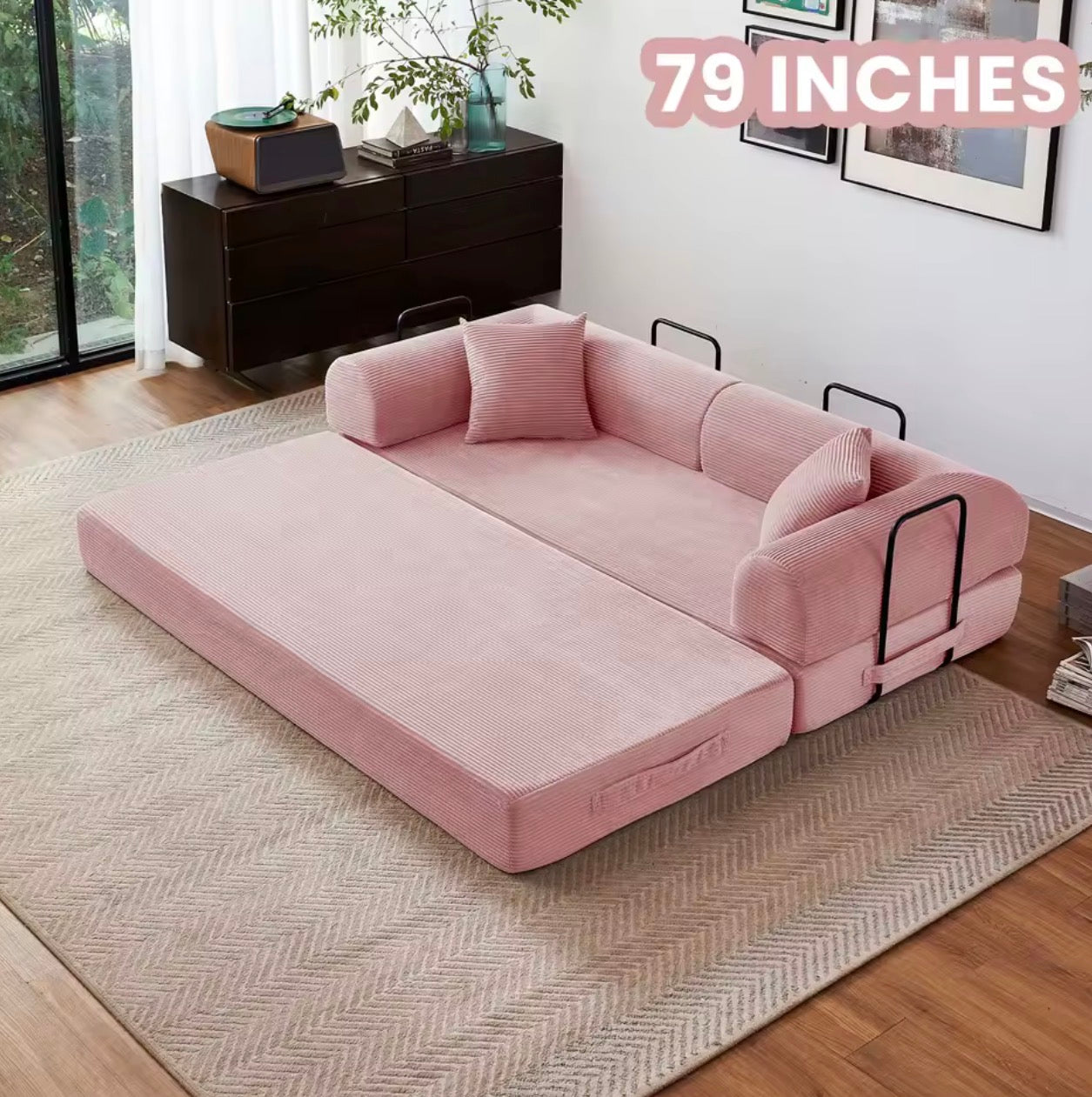 LuxeLounge™ 59” & 79” Convertible Floor Sofa Bed – Premium Foldable Futon with L-Armrests