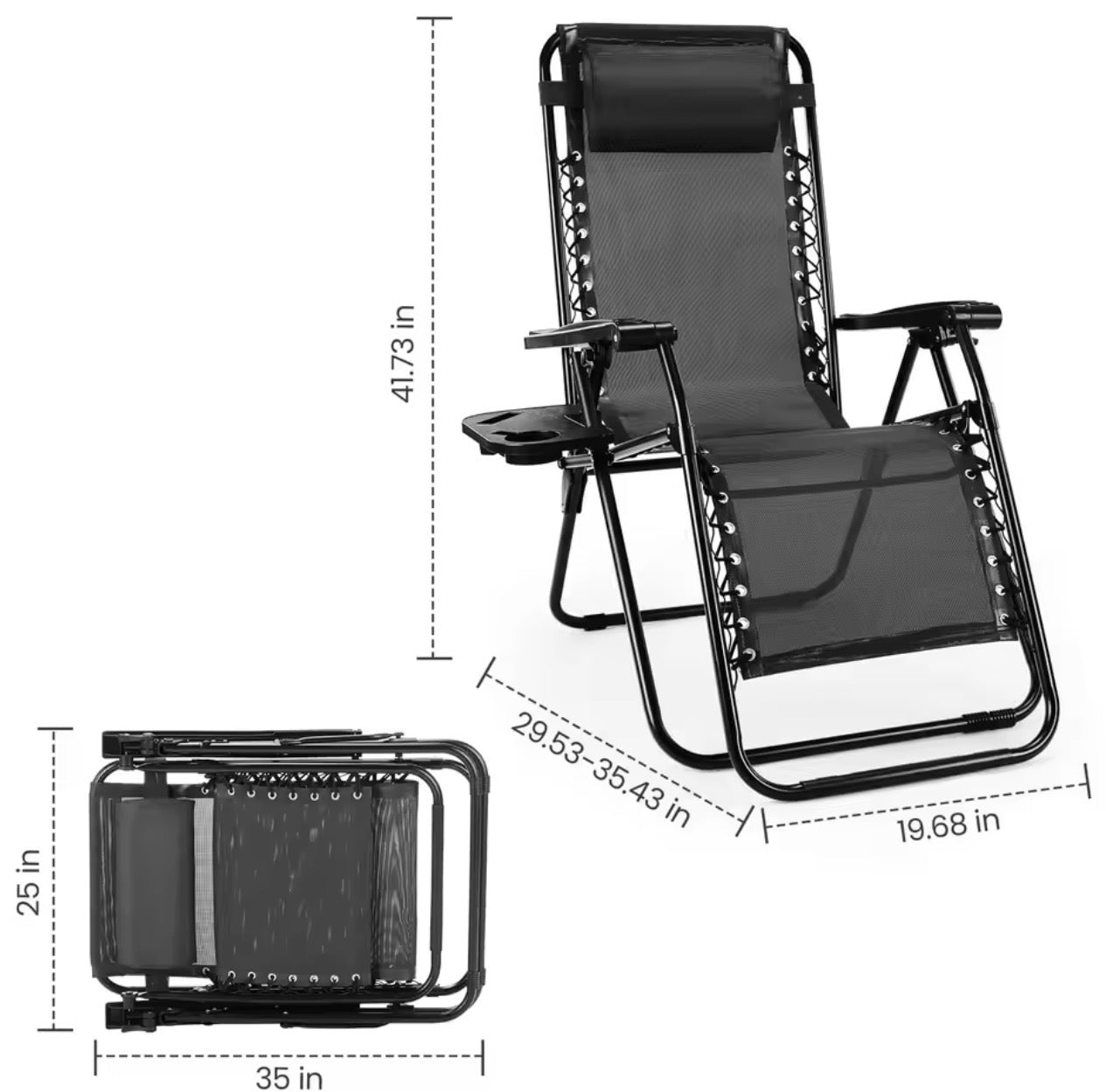 Zero Gravity Recliner Chairs (Set of 2) – Portable Folding Outdoor Lounge with Cup Holder