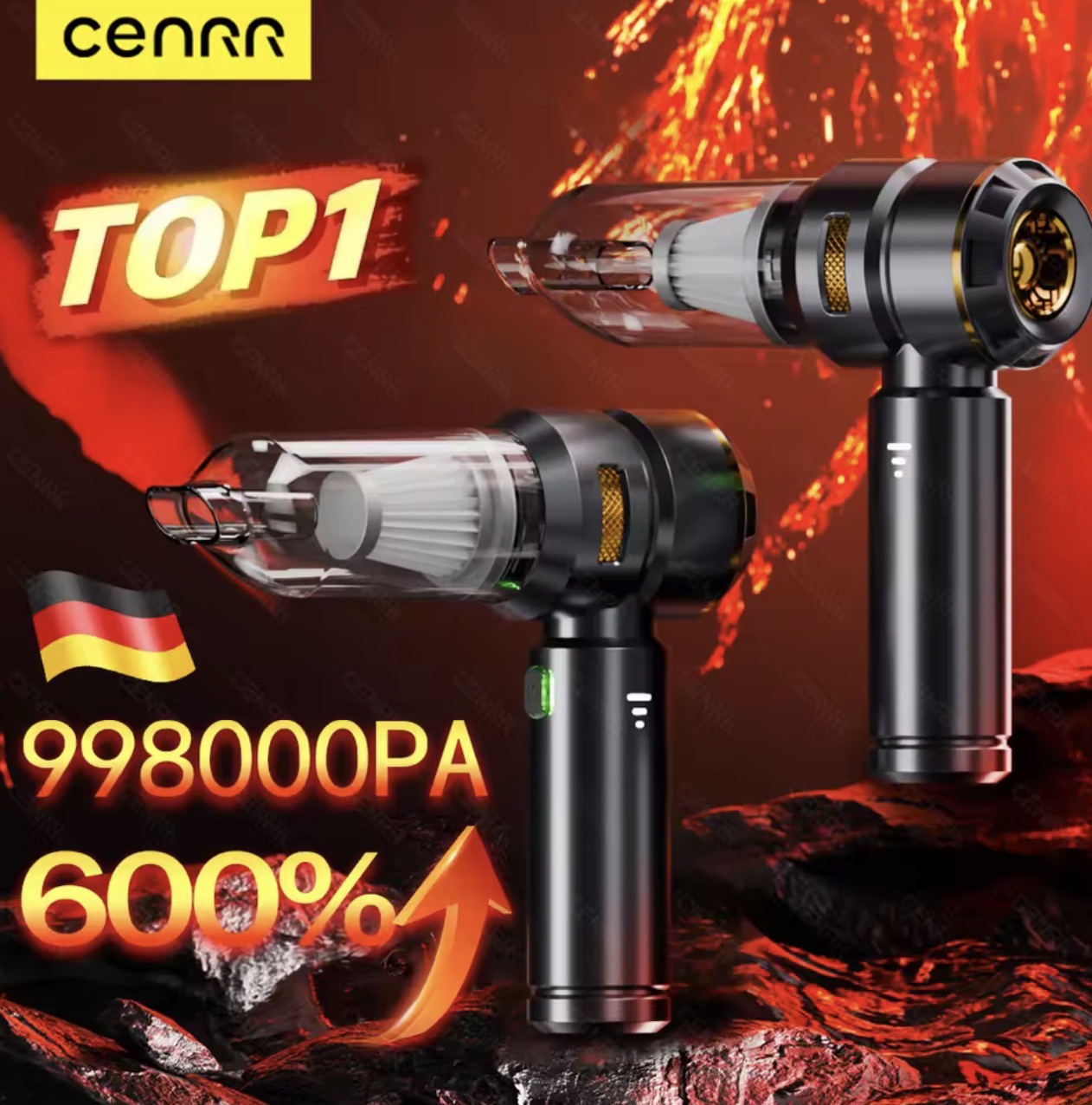 CENRR ProMax™ 998000PA Wireless Car Vacuum – Ultra-Power Portable Cleaner - Luxury Deep-Clean Power in the Palm of Your Hand