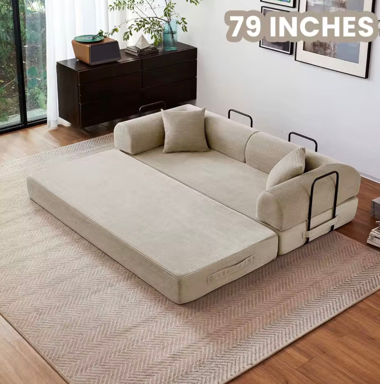 LuxeLounge™ 59” & 79” Convertible Floor Sofa Bed – Premium Foldable Futon with L-Armrests