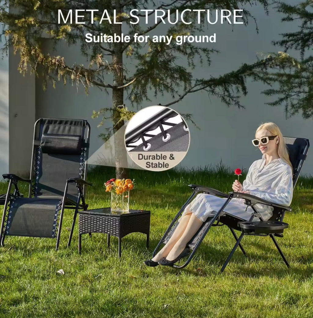 Zero Gravity Recliner Chairs (Set of 2) – Portable Folding Outdoor Lounge with Cup Holder