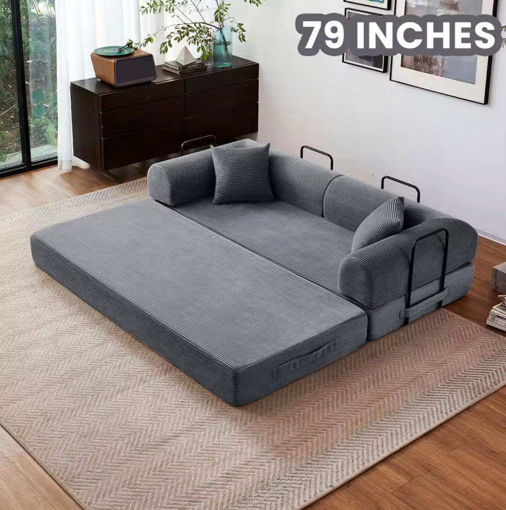 LuxeLounge™ 59” & 79” Convertible Floor Sofa Bed – Premium Foldable Futon with L-Armrests