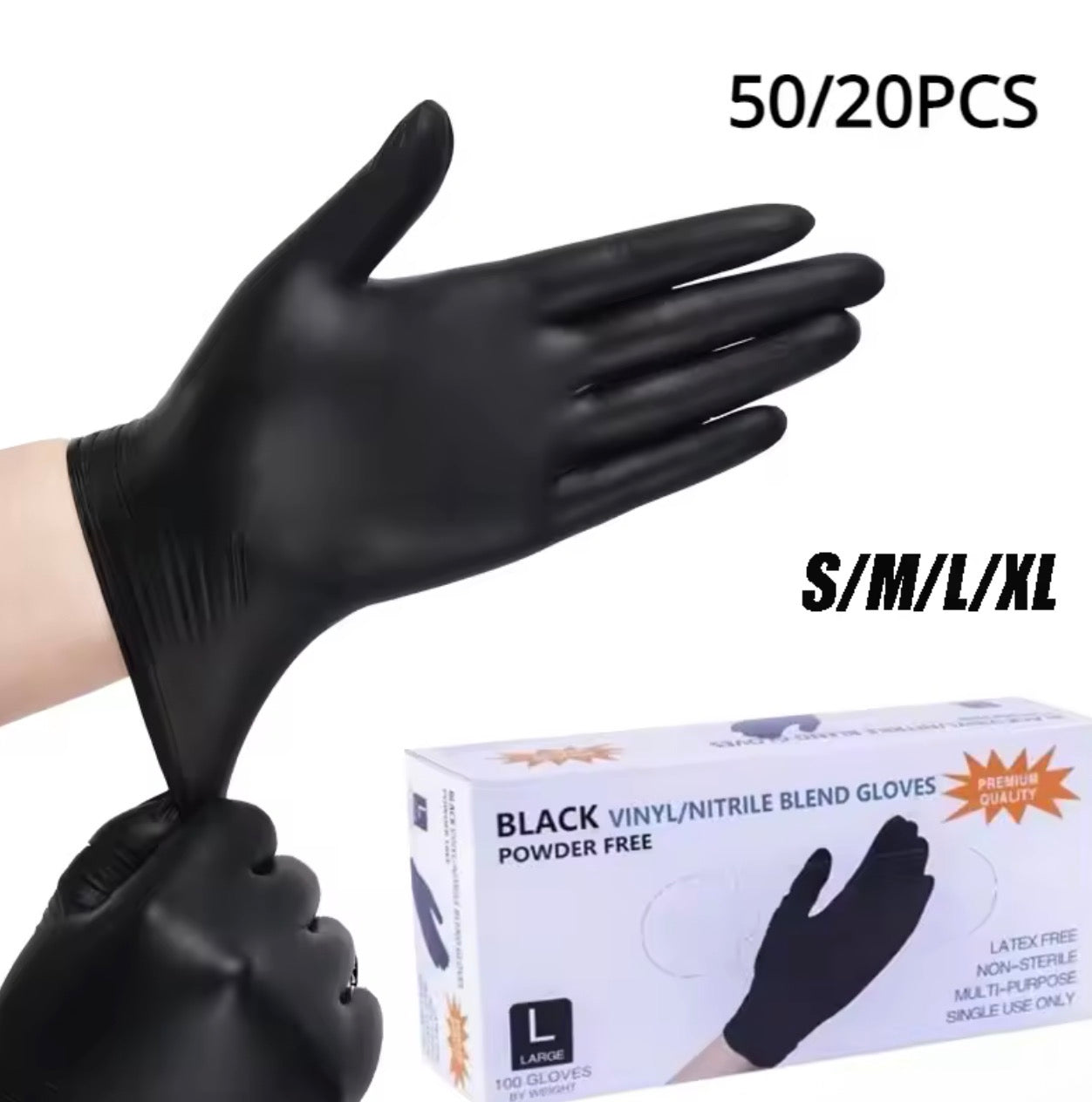 Black Nitrile Disposable Gloves — Heavy Duty, Latex-Free (20 & 50 Pack)