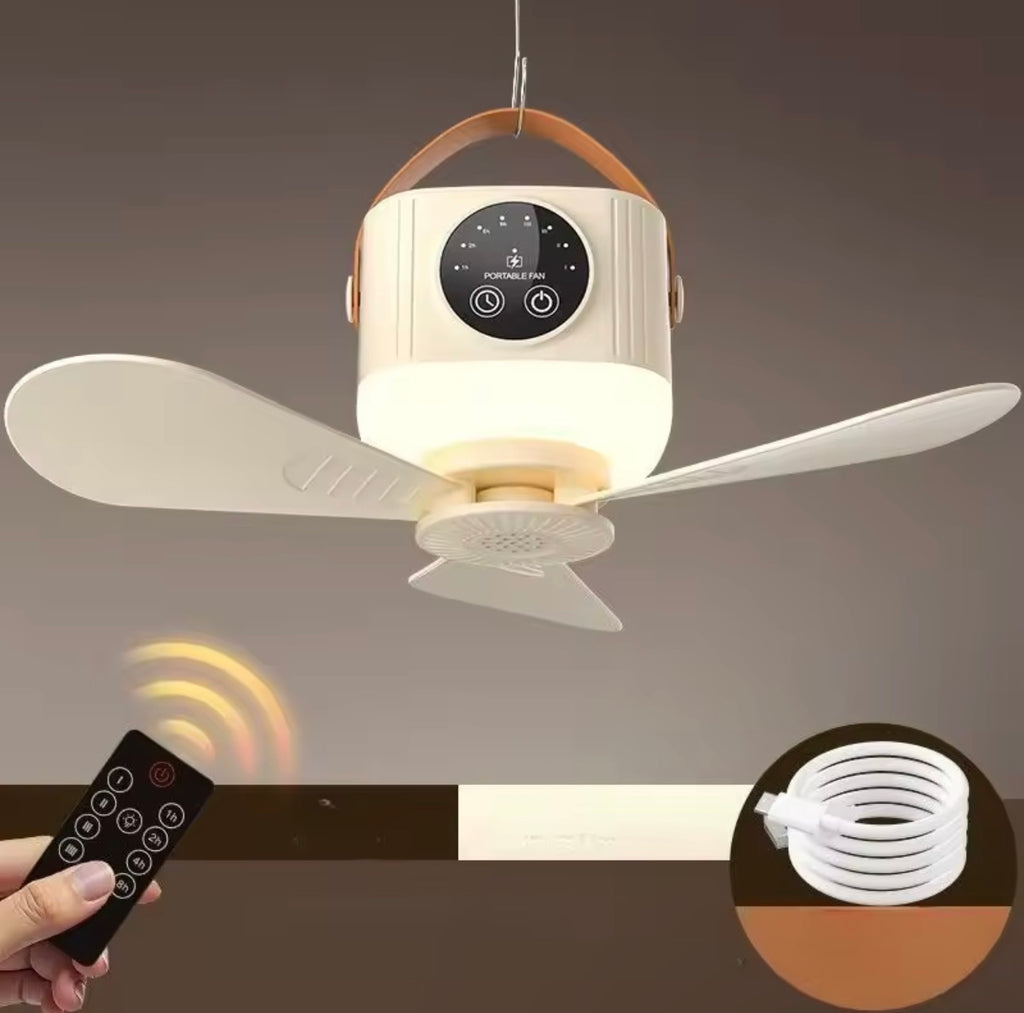 Portable Rechargeable Ceiling Fan – Quiet USB Hanging Fan for Bed, Dorm & Camping