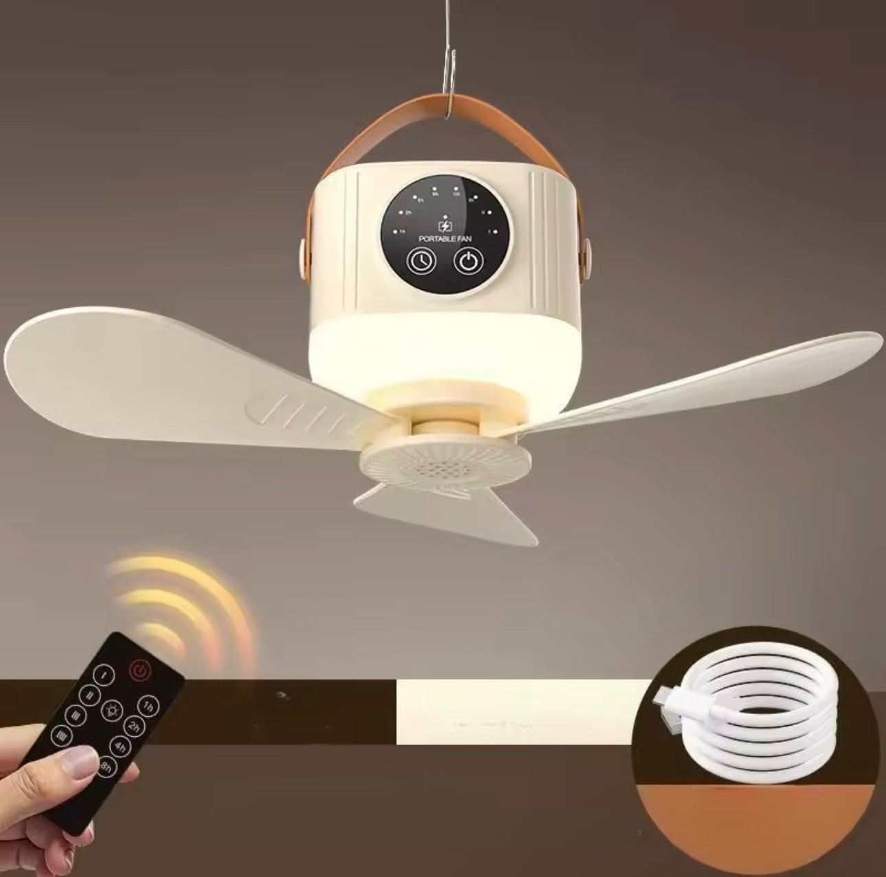 Portable Rechargeable Ceiling Fan – Quiet USB Hanging Fan for Bed, Dorm & Camping