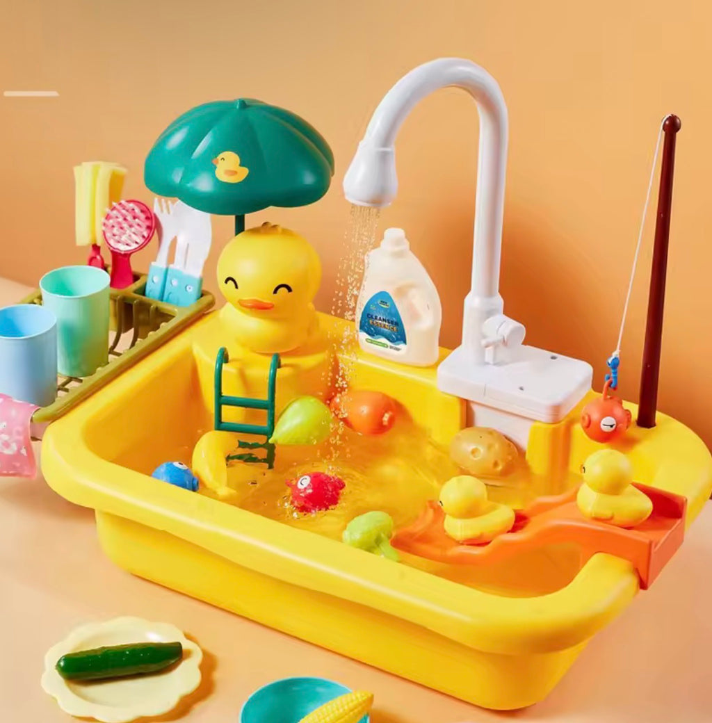 AquaPlay™ Kids Electric Kitchen Sink Toy – Running Water Pretend Play Set