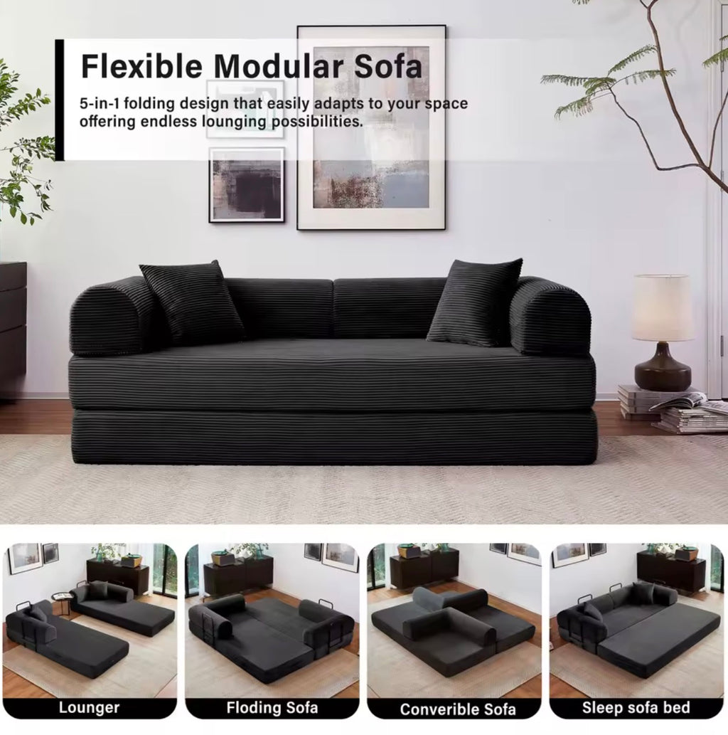 LuxeLounge™ 59” & 79” Convertible Floor Sofa Bed – Premium Foldable Futon with L-Armrests