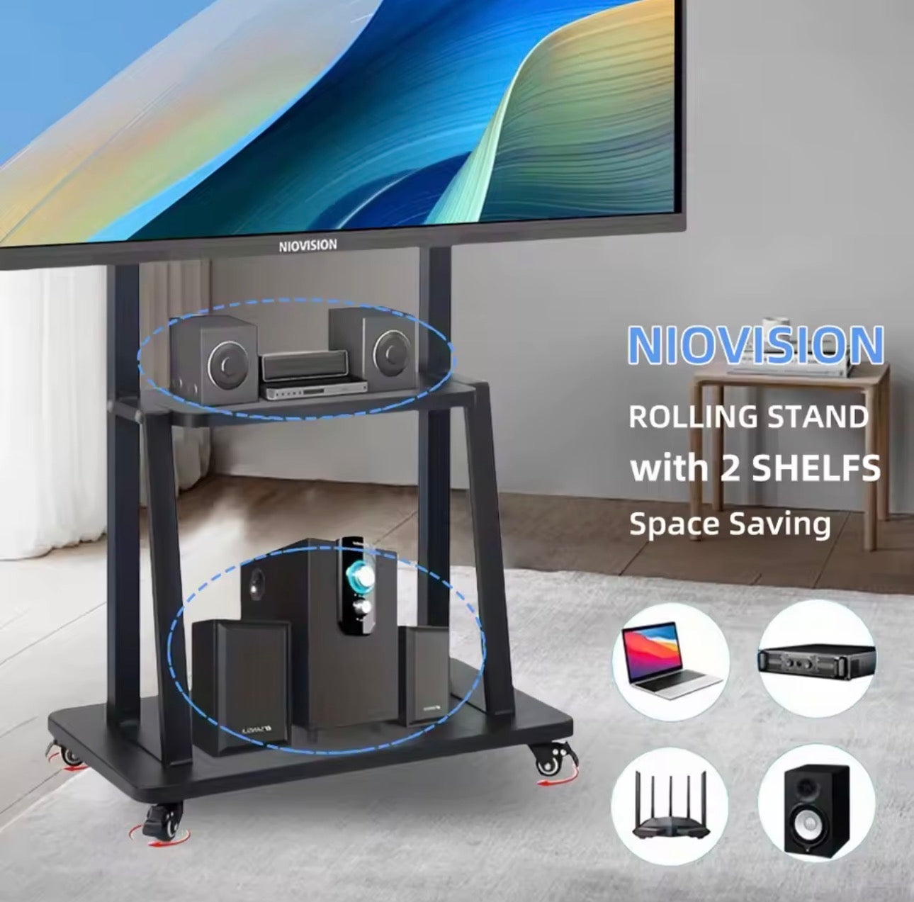 📺 Move It Anywhere — Heavy-Duty Rolling TV Stand (32–75”)