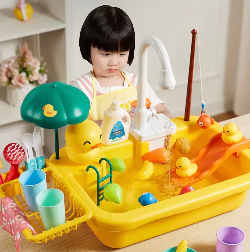 AquaPlay™ Kids Electric Kitchen Sink Toy – Running Water Pretend Play Set