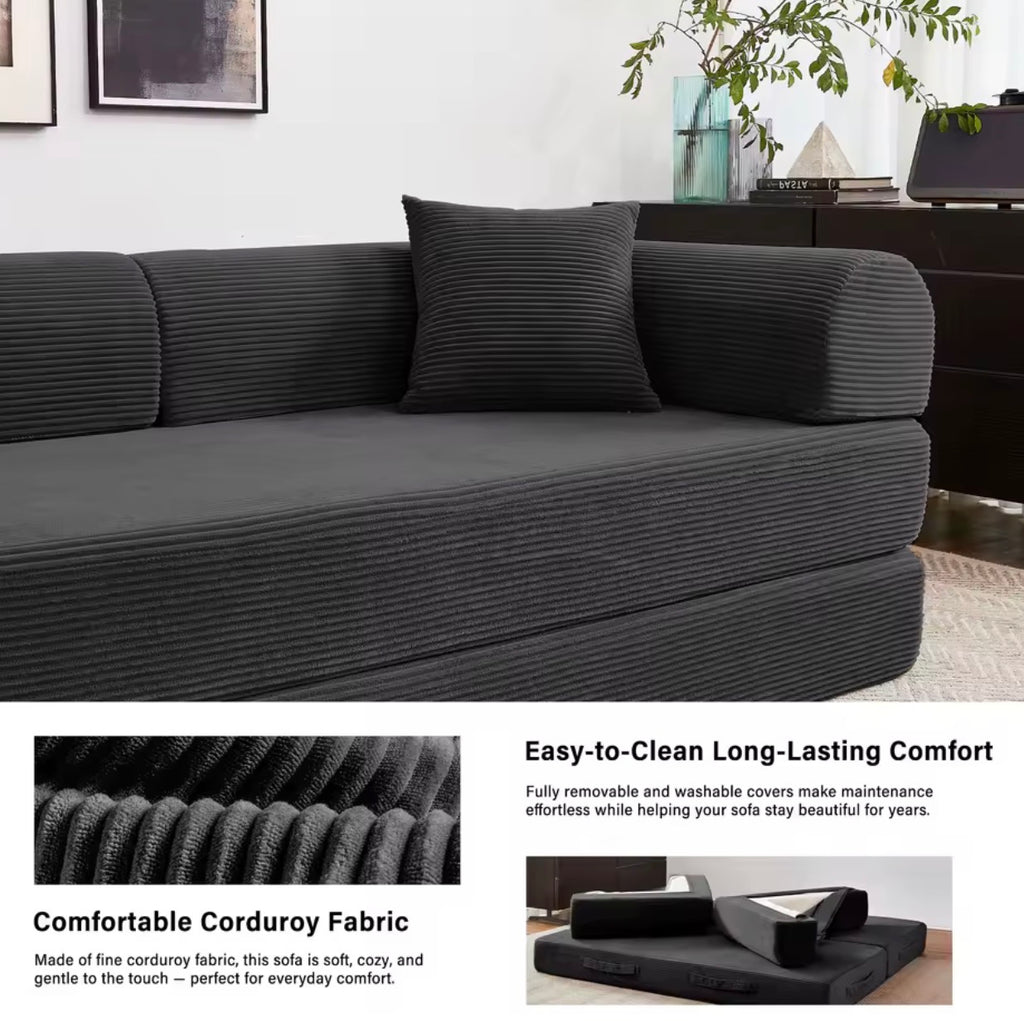 LuxeLounge™ 59” & 79” Convertible Floor Sofa Bed – Premium Foldable Futon with L-Armrests