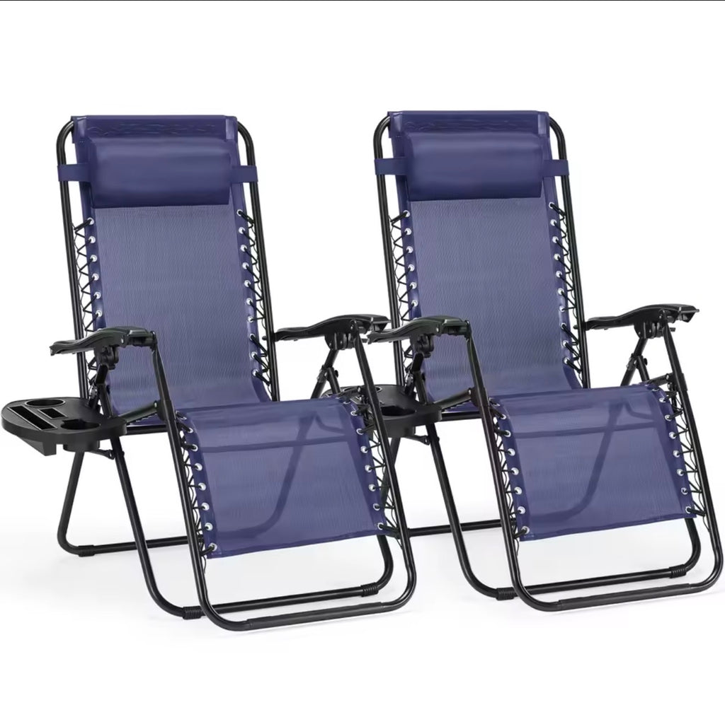 Zero Gravity Recliner Chairs (Set of 2) – Portable Folding Outdoor Lounge with Cup Holder