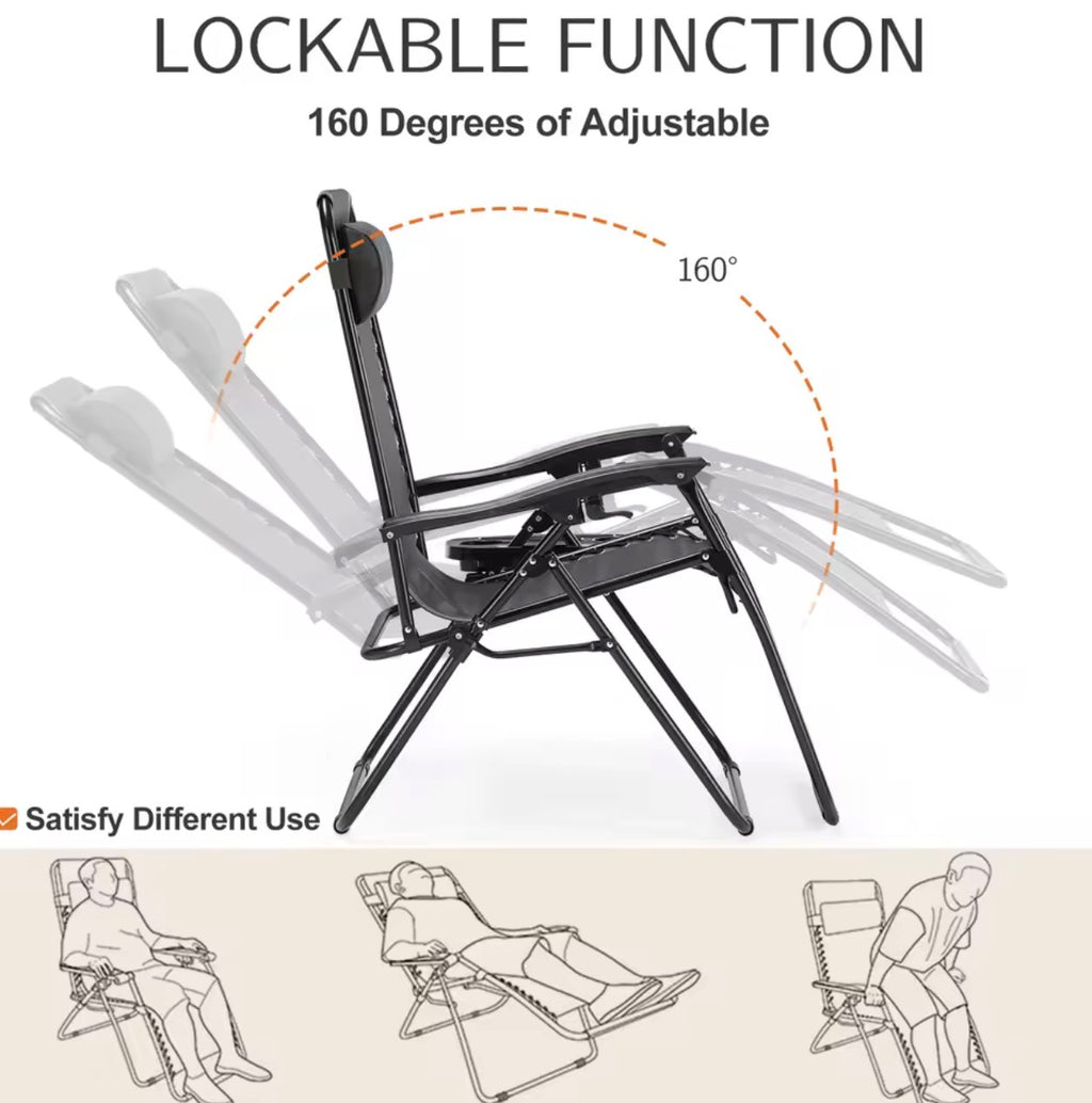 Zero Gravity Recliner Chairs (Set of 2) – Portable Folding Outdoor Lounge with Cup Holder