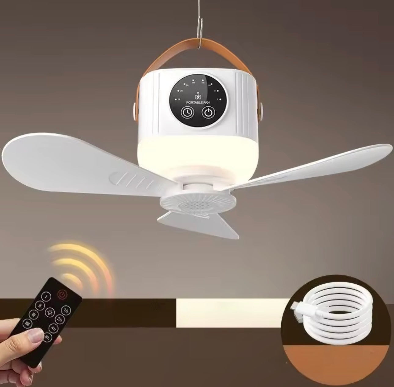 Portable Rechargeable Ceiling Fan – Quiet USB Hanging Fan for Bed, Dorm & Camping
