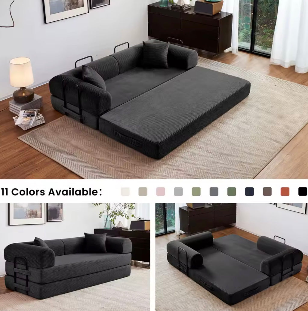 LuxeLounge™ 59” & 79” Convertible Floor Sofa Bed – Premium Foldable Futon with L-Armrests