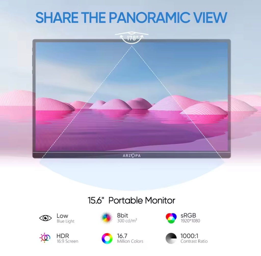 🖥️ ARZOPA 15.6” Portable Monitor — Full HD IPS Second Screen