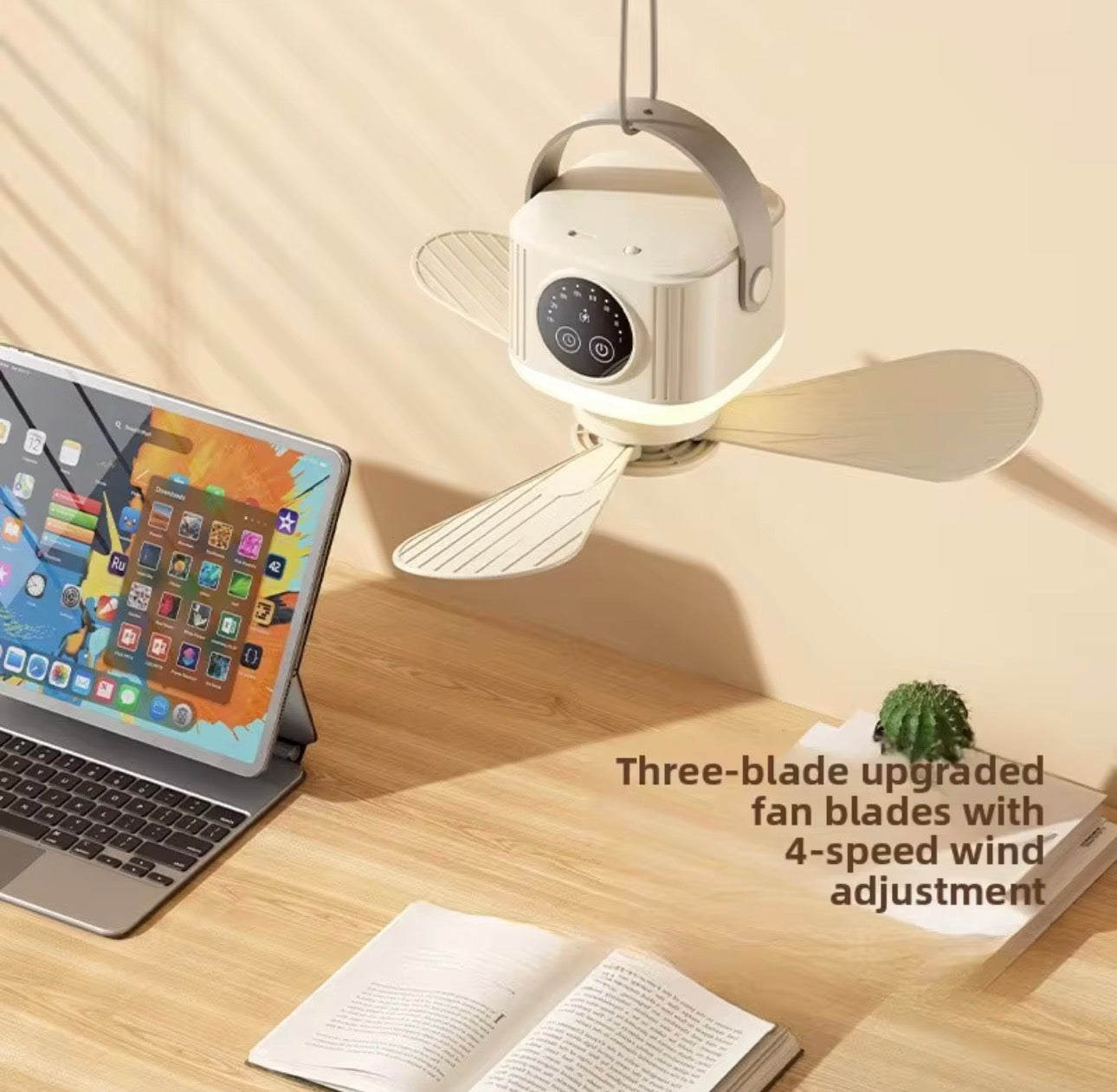 Portable Rechargeable Ceiling Fan – Quiet USB Hanging Fan for Bed, Dorm & Camping