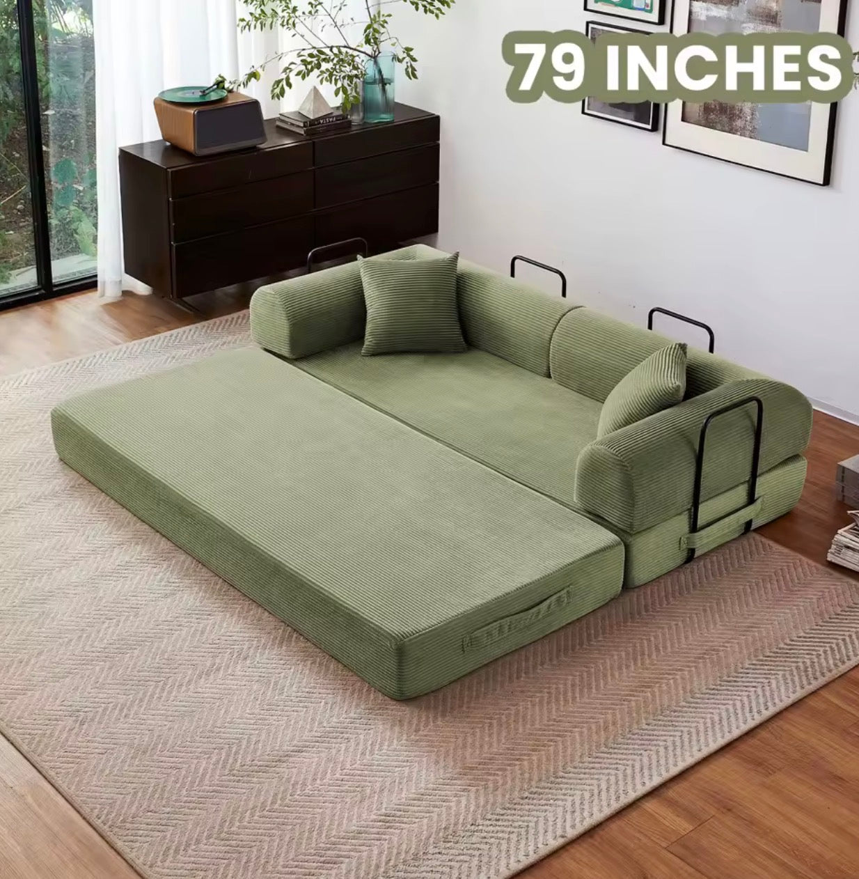 LuxeLounge™ 59” & 79” Convertible Floor Sofa Bed – Premium Foldable Futon with L-Armrests