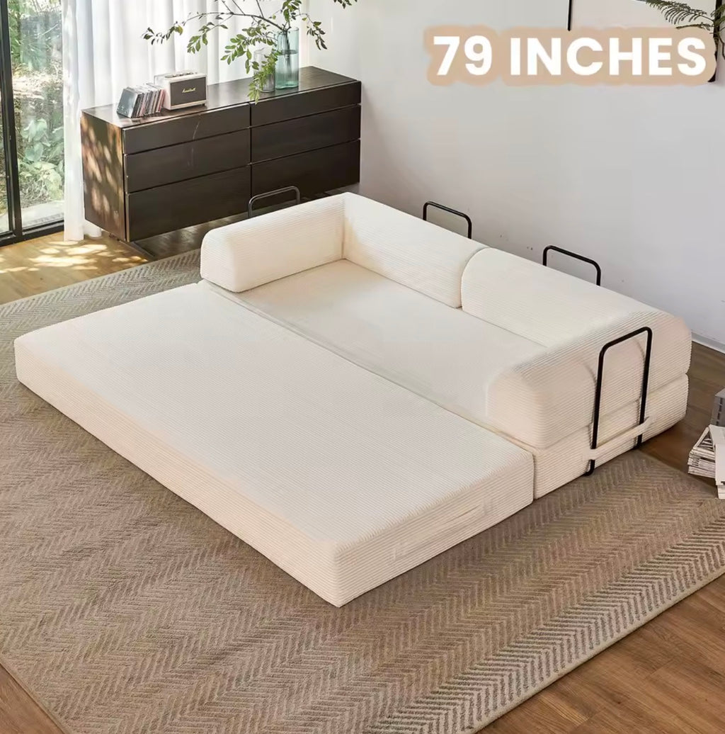 LuxeLounge™ 59” & 79” Convertible Floor Sofa Bed – Premium Foldable Futon with L-Armrests
