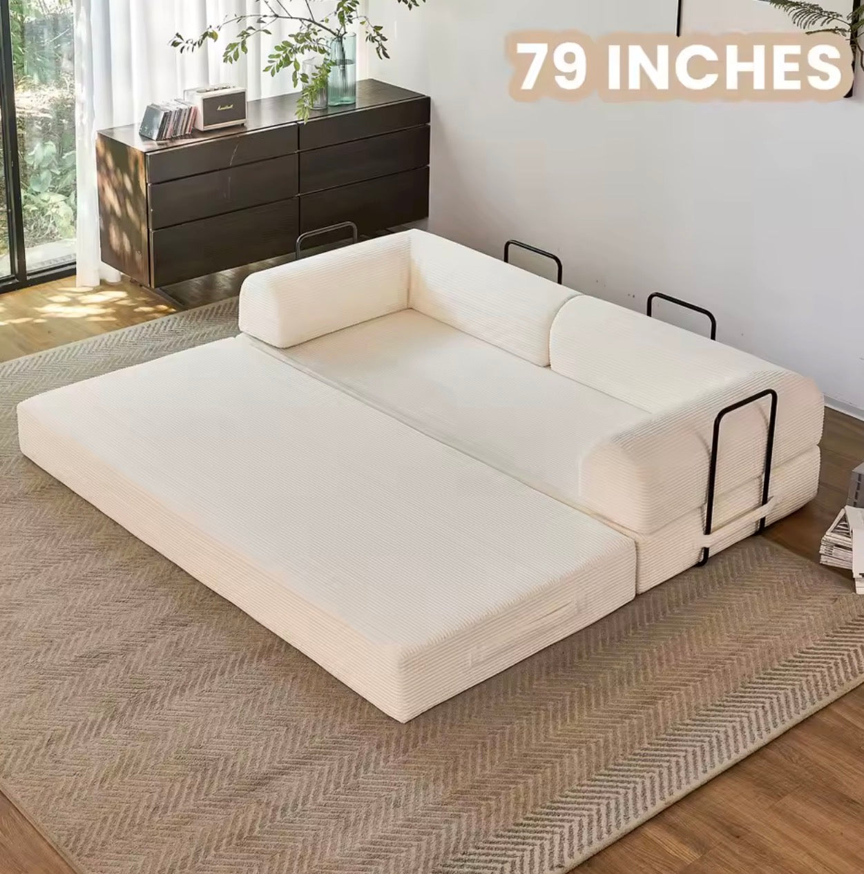 LuxeLounge™ 59” & 79” Convertible Floor Sofa Bed – Premium Foldable Futon with L-Armrests
